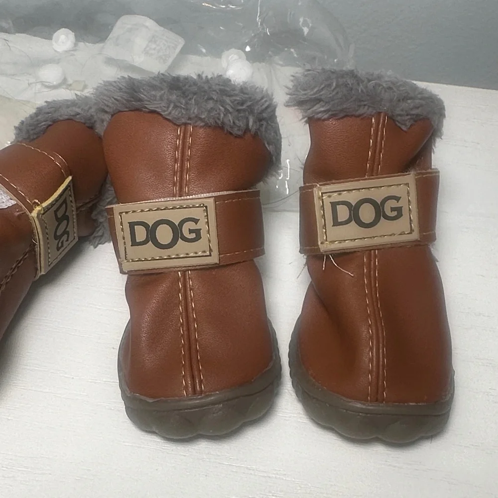 Brown Dog Paw boots/ Protectors lines with faux fur